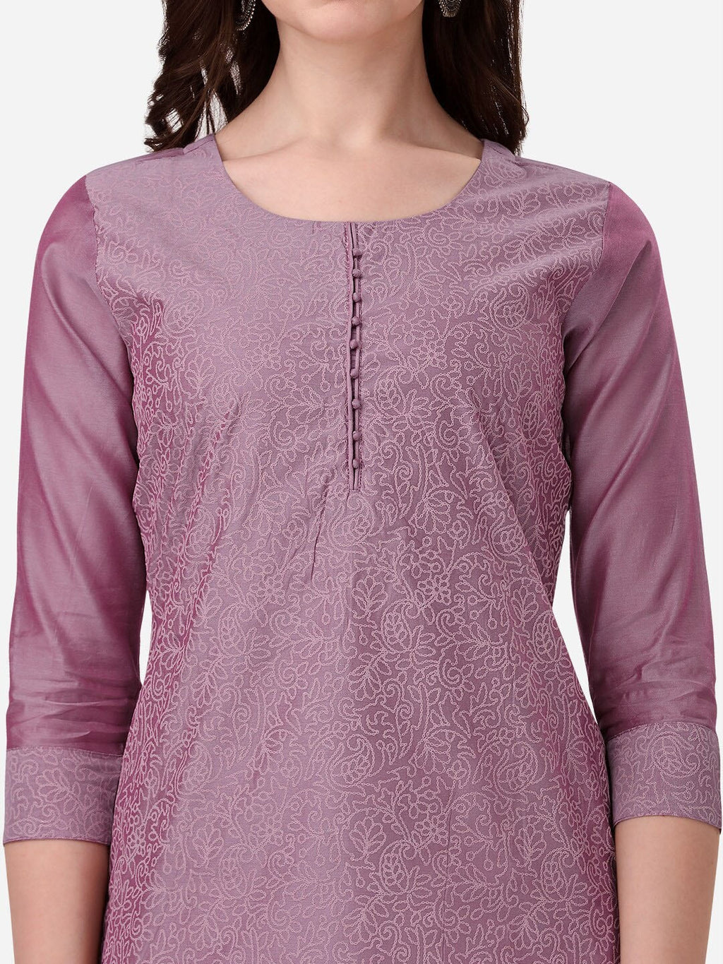 HERE&NOW Floral Embroidered Thread Work Chanderi Cotton Kurta | Grocsy