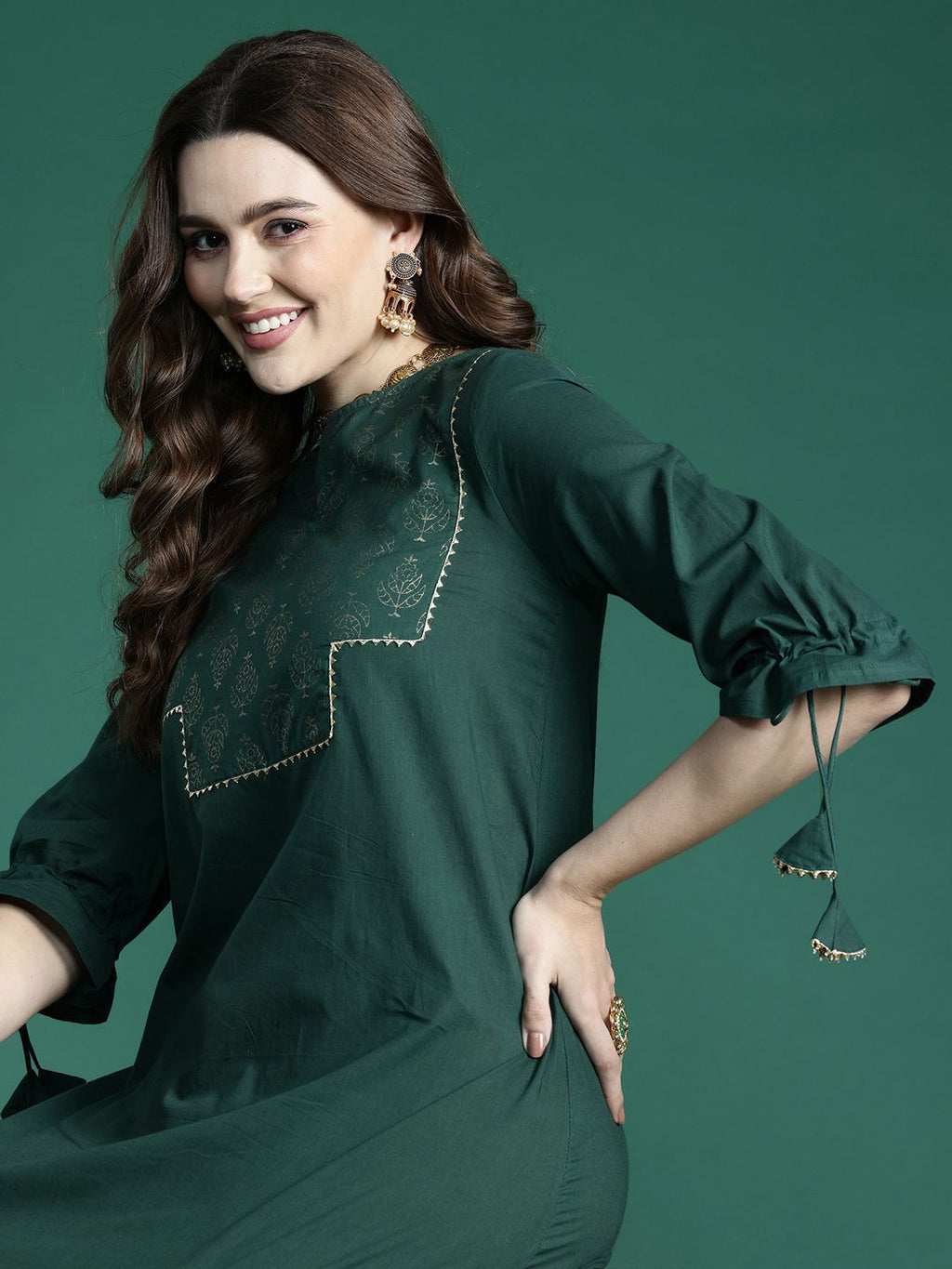 Sangria Ethnic Motifs Printed Gotta Patti Pure Cotton Kurta | Grocsy