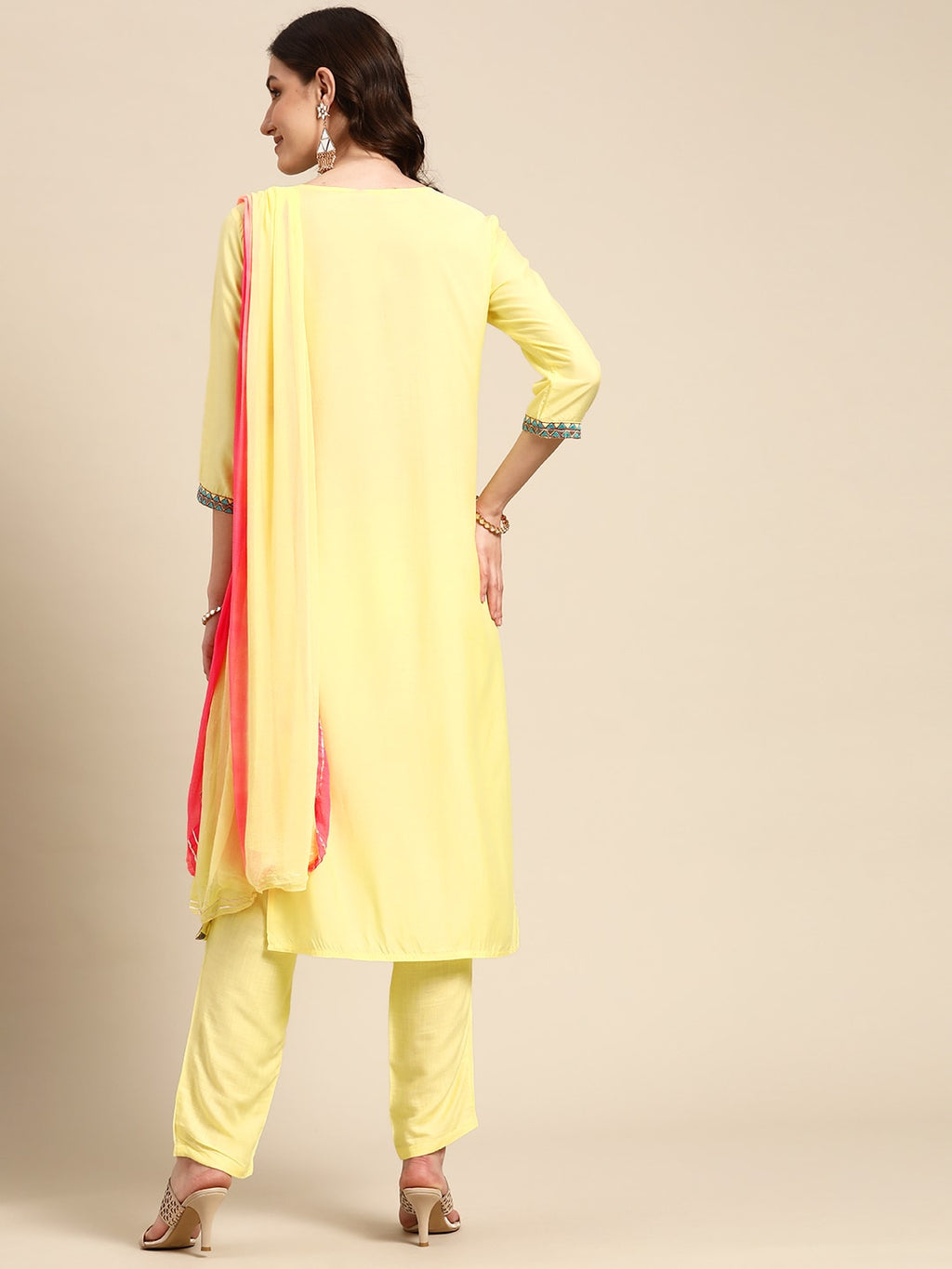 Sangria Women Ethnic Motifs Embroidered Kurta With Trousers & Dupatta | Grocsy