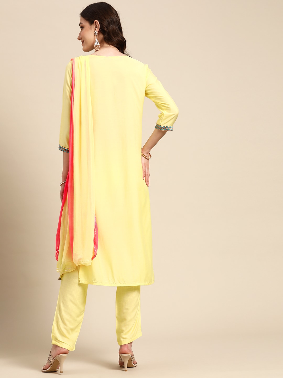 Sangria Women Ethnic Motifs Embroidered Kurta With Trousers & Dupatta | Grocsy
