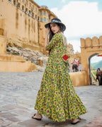 Designer Partywear Printed Yellow Pure Maslin Gown - Anbazaar | Grocsy