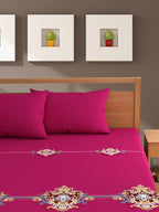 Bajo's Magenta & Blue Ethnic Motifs Printed 210 TC Cotton King Bedsheet & 2 Pillow Covers | Grocsy