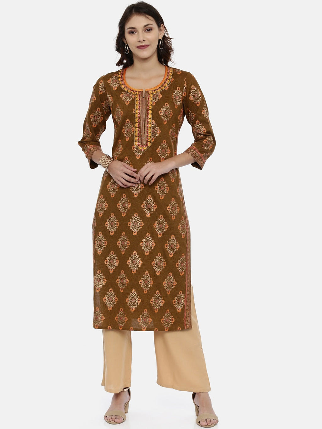 Souchii Beige Solid Flared Palazzos | Grocsy