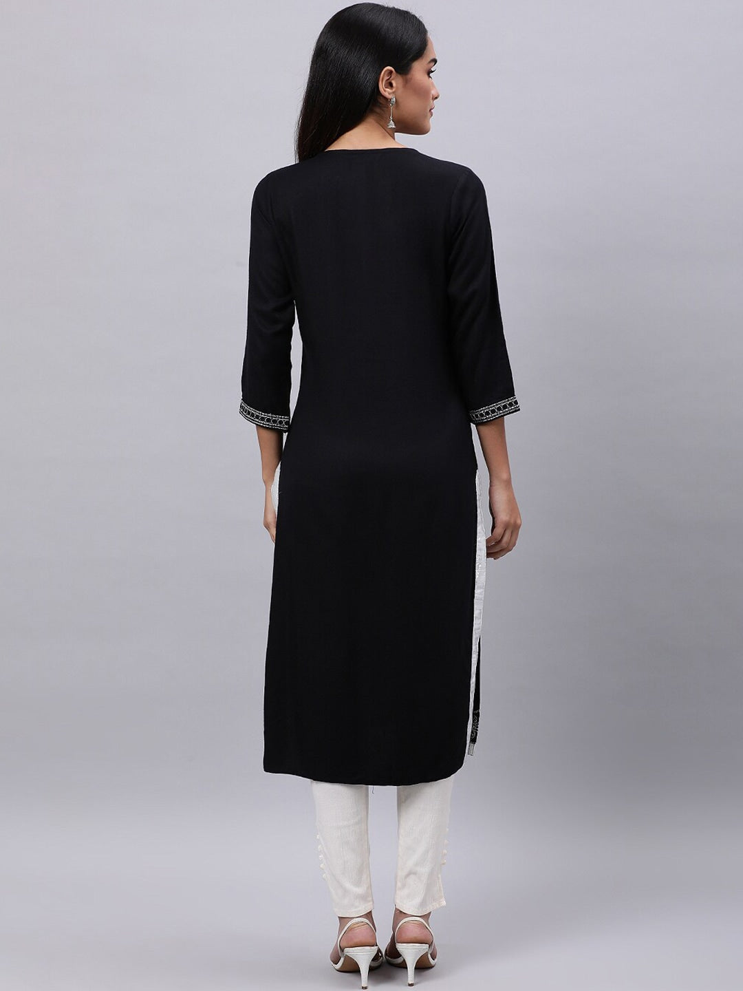 Souchii Black Ethnic Motifs Yoke Design Thread Work Grandeur & Majestic Artwork Kurta | Grocsy
