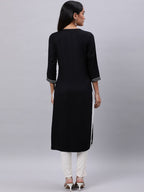 Souchii Women Black Ethnic Motifs Yoke Design Thread Work Kurta | Grocsy