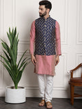Sojanya Woven Design Mandarin Collar Kurta with Churidar & Nehru Jacket | Grocsy