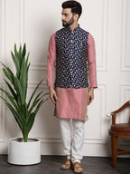 Sojanya Woven Design Mandarin Collar Kurta with Churidar & Nehru Jacket | Grocsy
