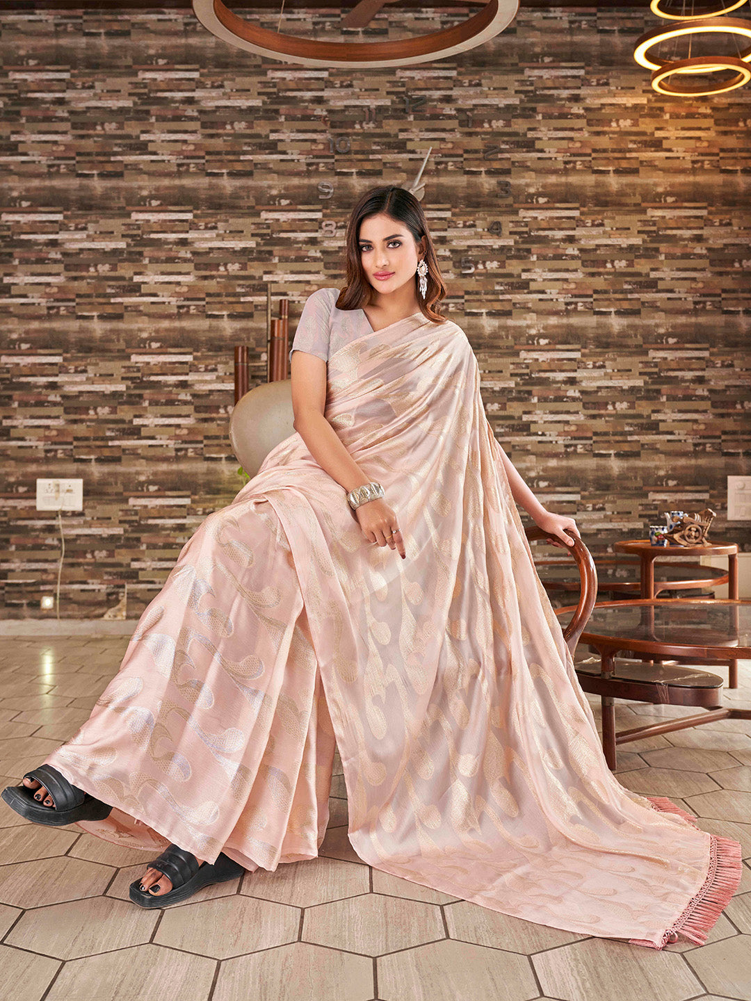 Tikhi Imli Woven Design Satin Jacquard Ready to Wear Saree | Grocsy
