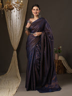 Saree Mall Navy Blue & Gold-Toned Woven Design Zari Silk Blend Banarasi Sarees | Grocsy
