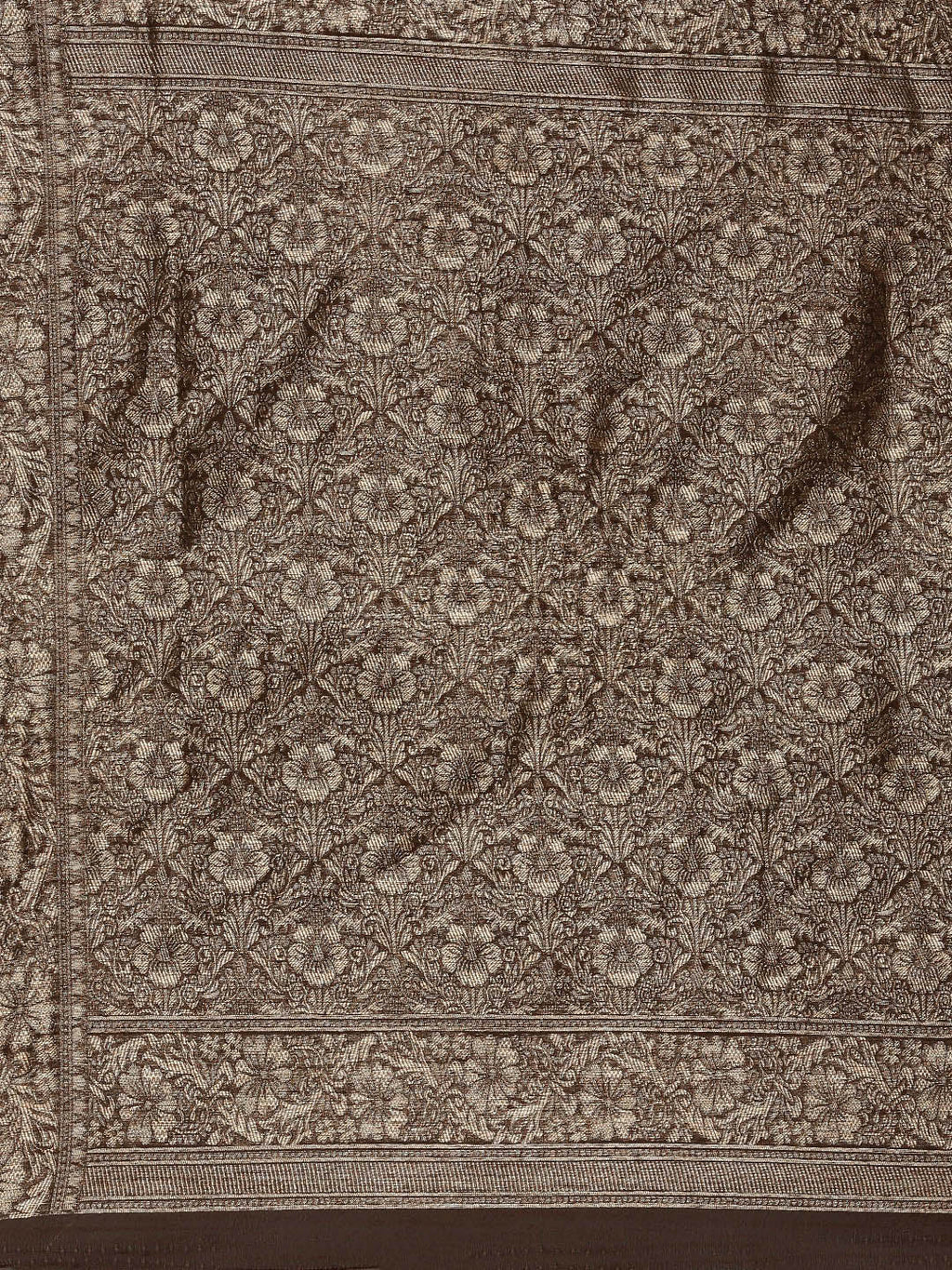 Saree Mall Brown Floral Linen Blend Banarasi Saree | Grocsy