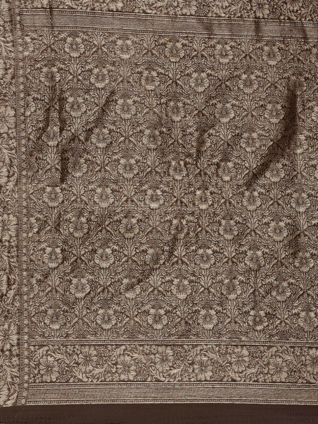 Saree Mall Brown Floral Linen Blend Banarasi Saree | Grocsy