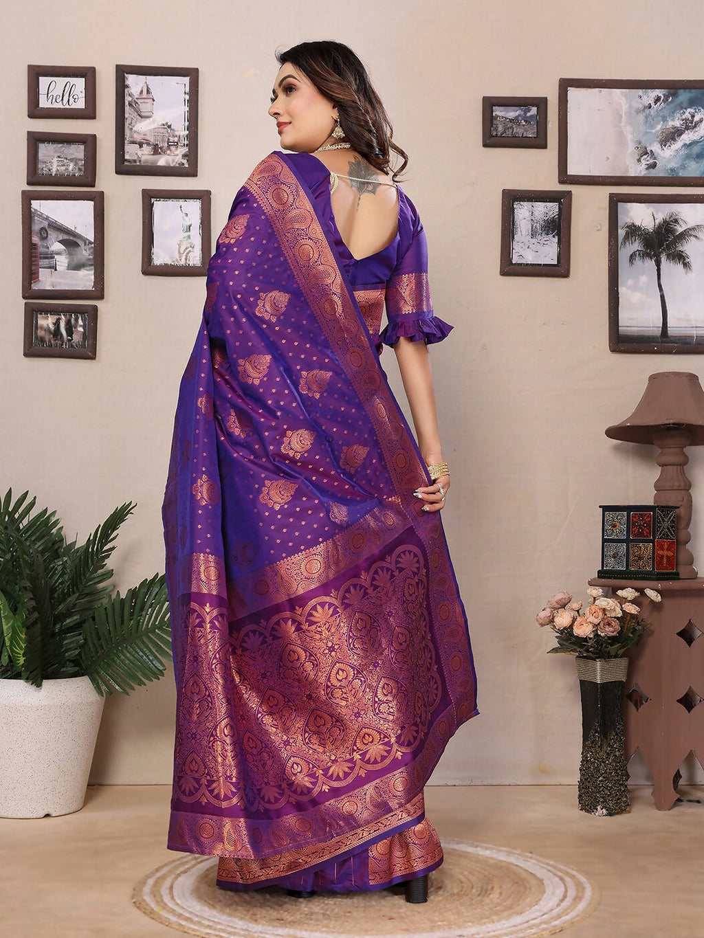 Joban Fashion Banarasi Purple Woven Soft Silk Saree | Grocsy