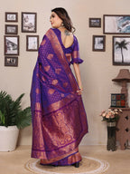Joban Fashion Banarasi Purple Woven Soft Silk Saree | Grocsy
