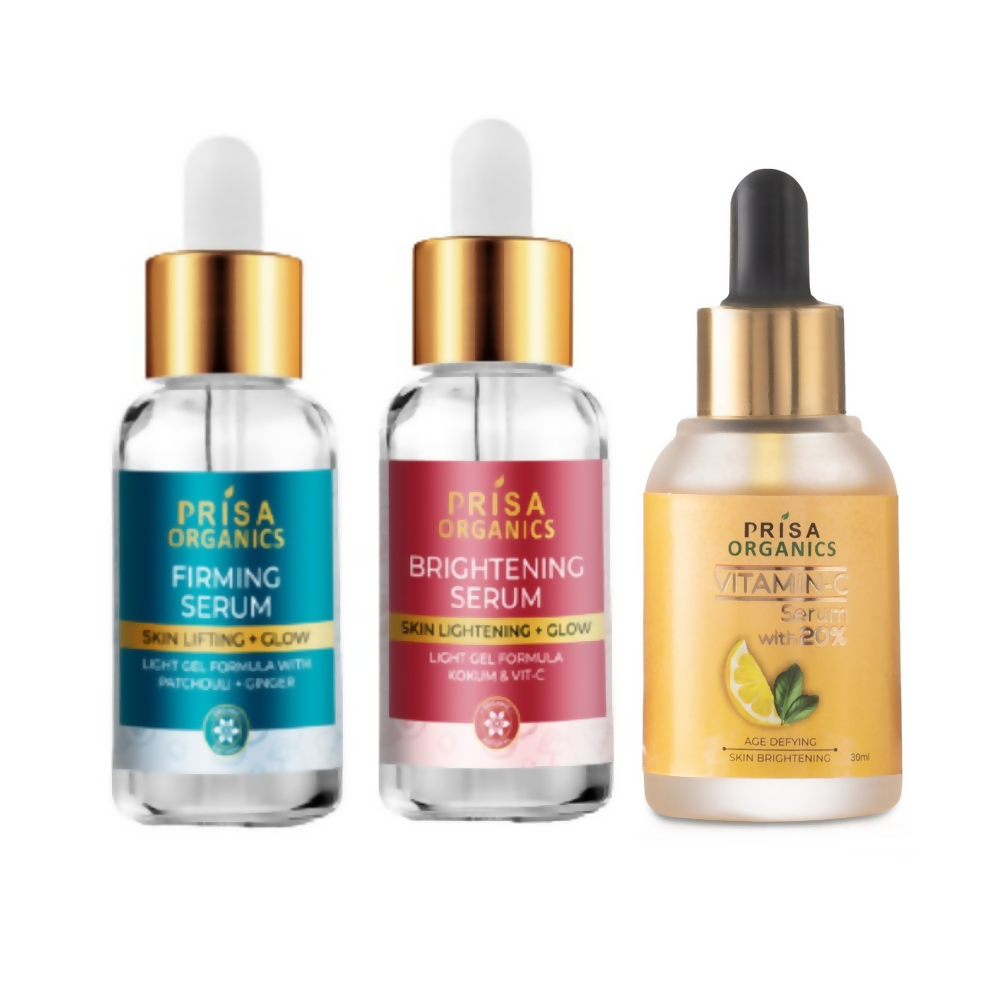 Prisa Organics 20% Vitamin C Serum, Skin Firming + Anti Ageing Face Serum and Brightening Face Serum Combo | Grocsy