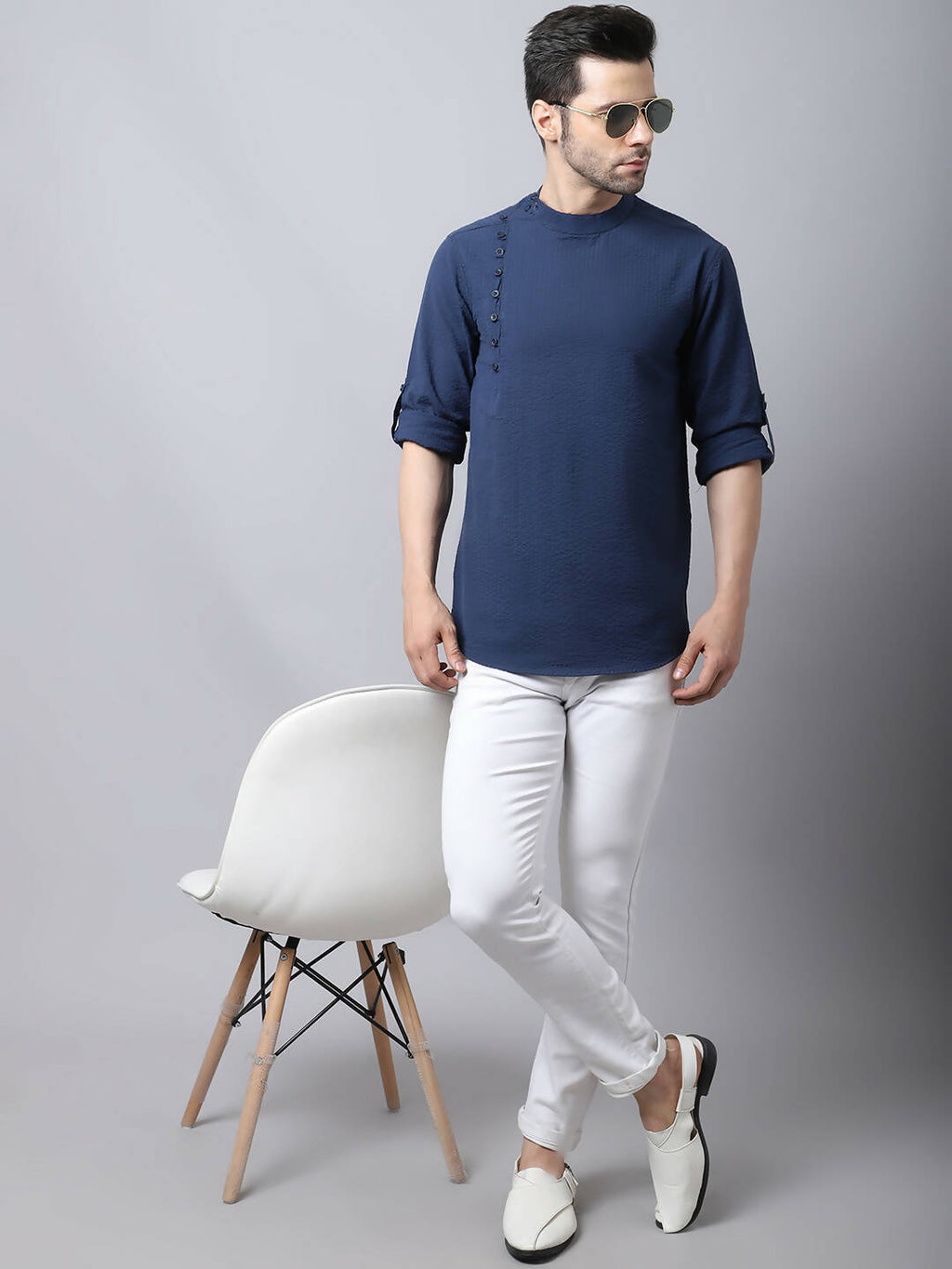 Even Apparels Navy Pure Cotton Men's Kurta With Side Placket | Grocsy