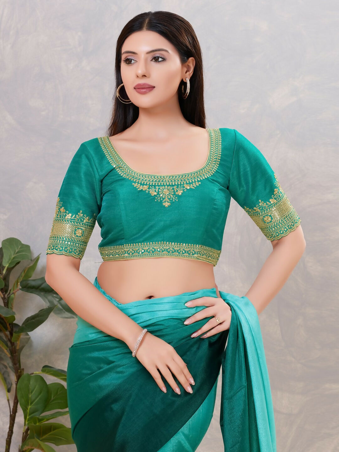 Joban Fashion Women Silk Rama-Green Stitched Blouse | Grocsy