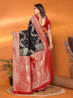 Joban Fashion Banarasi Black Woven Soft Silk Saree | Grocsy