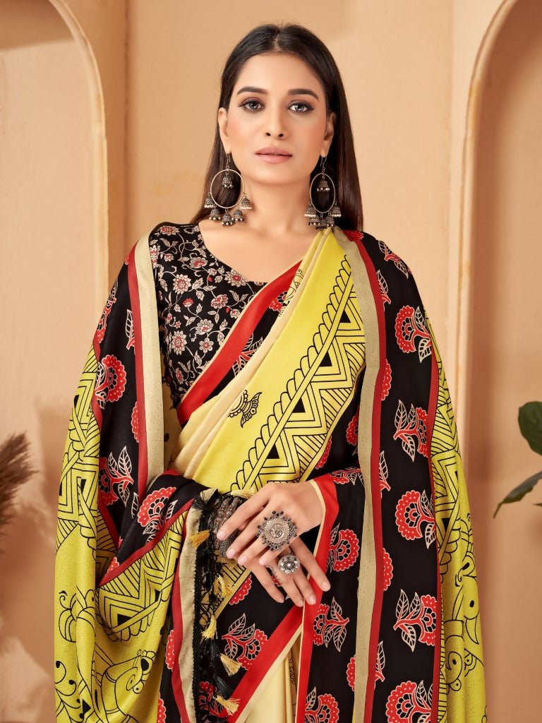 Aayaa Designer Winter Collection Printed Saree With Shawl - Multi Color | Grocsy