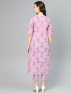 Vamika Printed Cotton Pink Party Wear/Casual Wear Women's Kurta Set/Suit | Grocsy