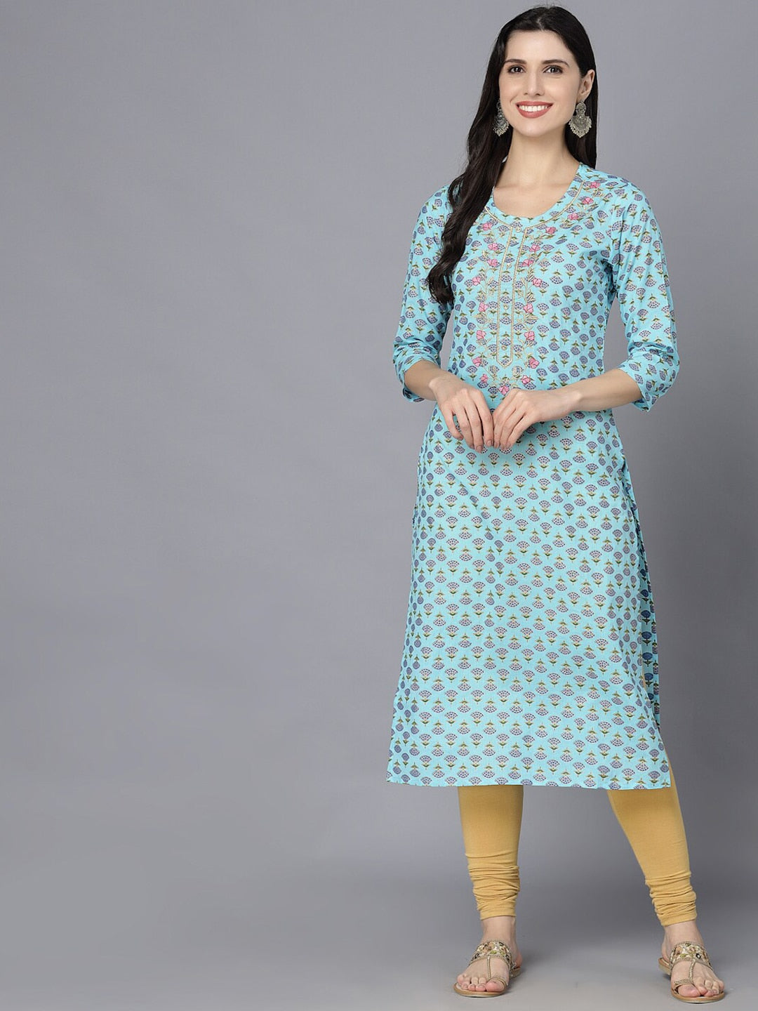 HERE&NOW Women Ethnic Motifs Printed Flared Sleeves Kurta | Grocsy