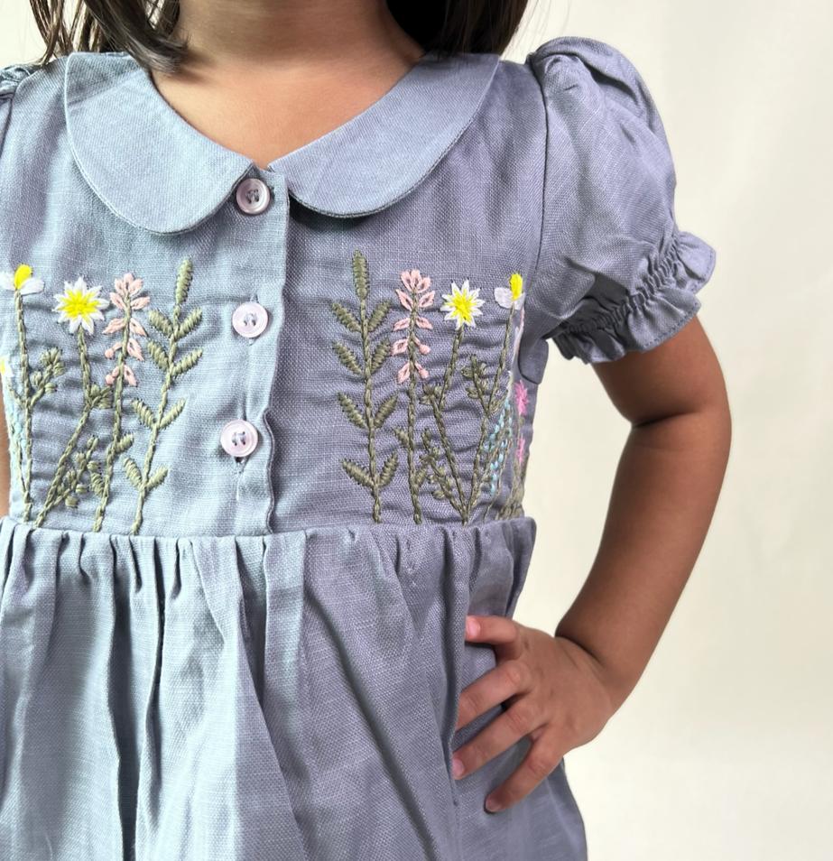 ArthLife Grey Flower Embroidered Dress | Grocsy