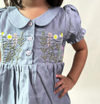 ArthLife Grey Flower Embroidered Dress | Grocsy