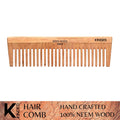 KINDED Handmade Oil Treated Wooden Hair Comb - Neem Wood NW07, Wide Tooth | Grocsy
