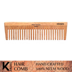 KINDED Handmade Oil Treated Wooden Hair Comb - Neem Wood NW07, Wide Tooth | Grocsy