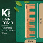 KINDED Handmade Oil Treated Wooden Hair Comb - Neem Wood NW07, Wide Tooth | Grocsy