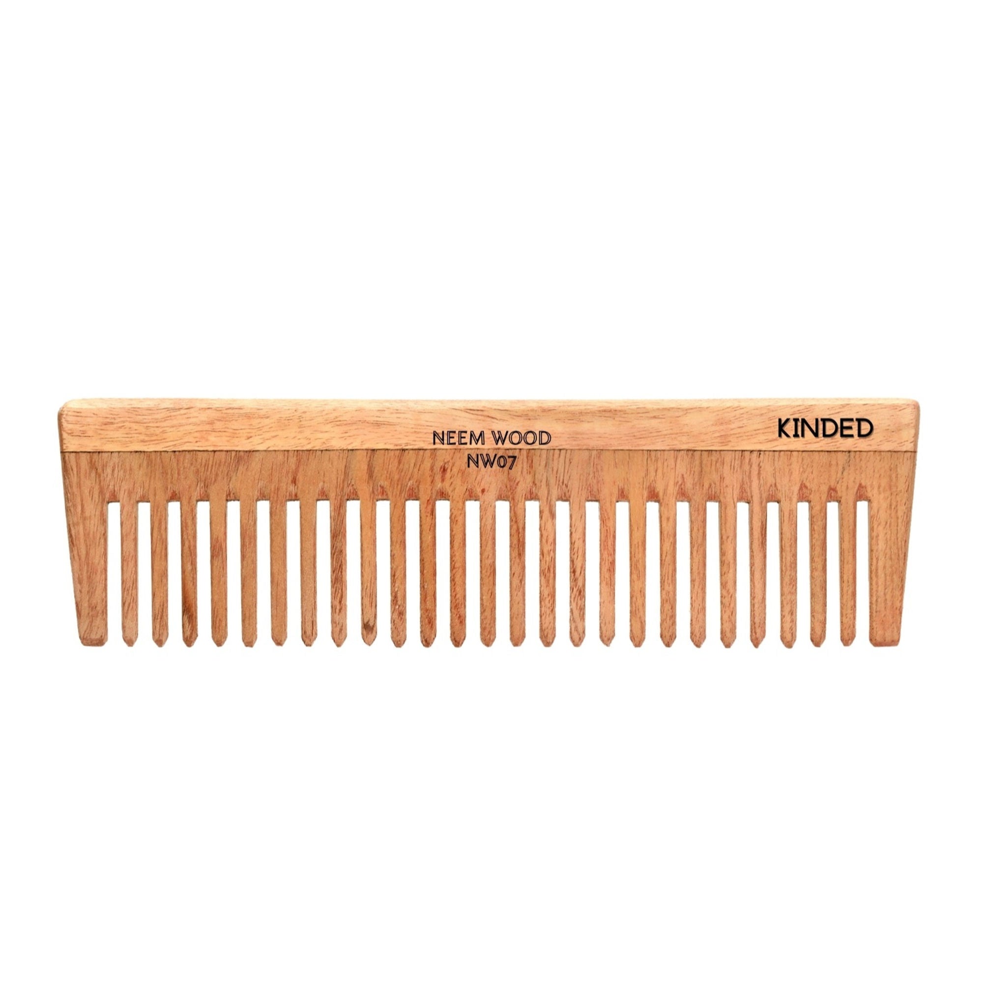 KINDED Handmade Oil Treated Wooden Hair Comb - Neem Wood NW07, Wide Tooth | Grocsy