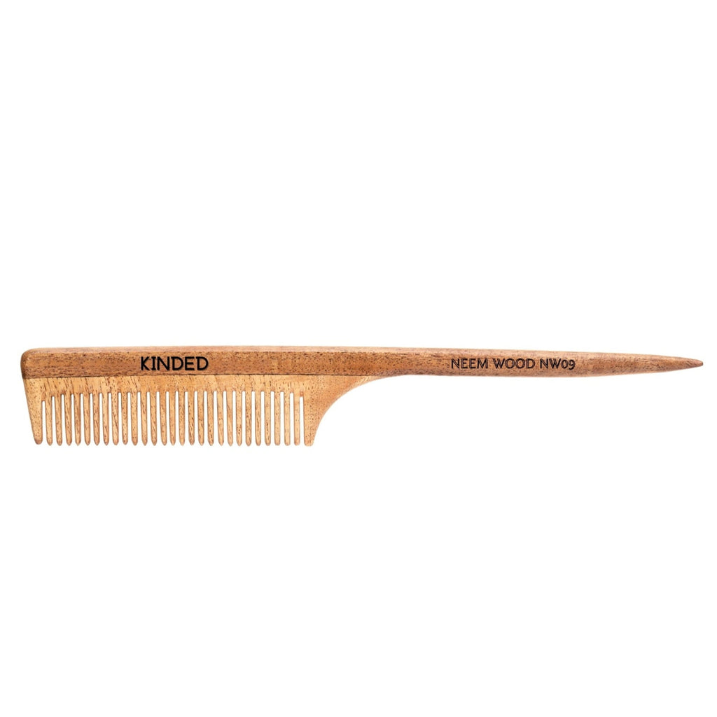 KINDED Handmade Oil Treated Wooden Hair Comb - Neem Wood NW09, Regular Tooth Tail Comb | Grocsy