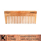 KINDED Handmade Oil Treated Wooden Hair Comb - Neem Wood NW39, Wide Tooth | Grocsy