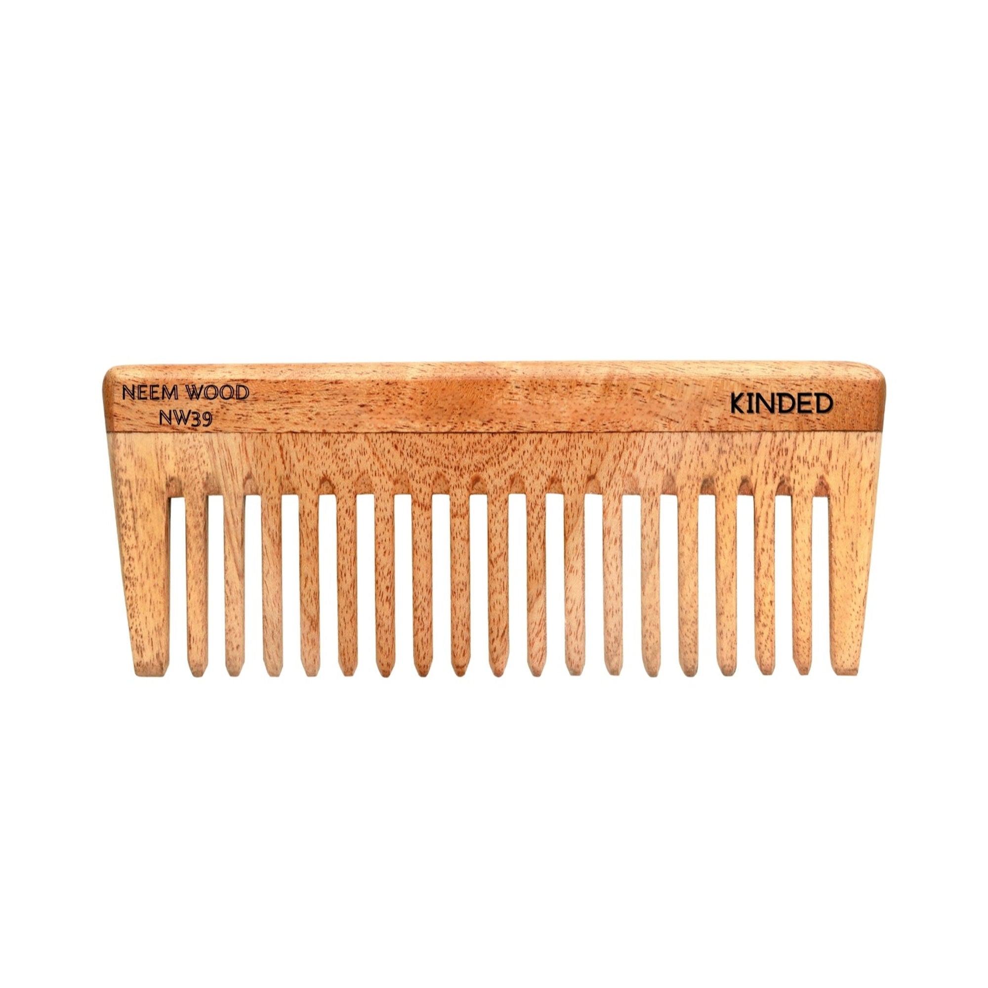 KINDED Handmade Oil Treated Wooden Hair Comb - Neem Wood NW39, Wide Tooth | Grocsy