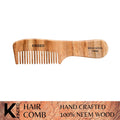 KINDED Handmade Oil Treated Wooden Hair Comb - Neem Wood NW60, Regular Tooth Comb with Handle | Grocsy