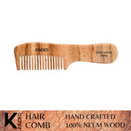 KINDED Handmade Oil Treated Wooden Hair Comb - Neem Wood NW60, Regular Tooth Comb with Handle | Grocsy