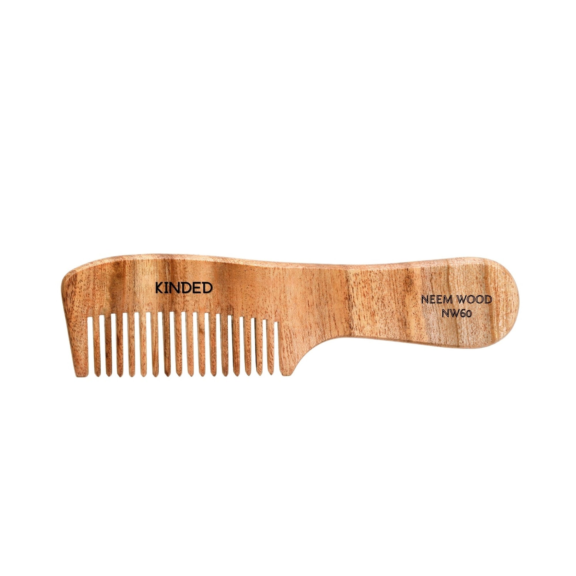 KINDED Handmade Oil Treated Wooden Hair Comb - Neem Wood NW60, Regular Tooth Comb with Handle | Grocsy