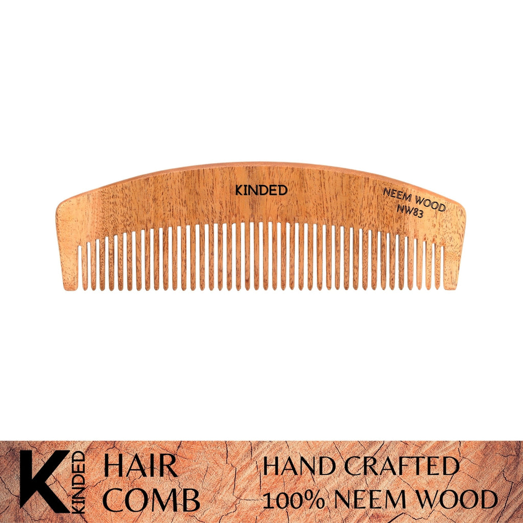 KINDED Handmade Oil Treated Wooden Hair Comb - Neem Wood NW83, Regular Tooth | Grocsy