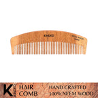 KINDED Handmade Oil Treated Wooden Hair Comb - Neem Wood NW83, Regular Tooth | Grocsy