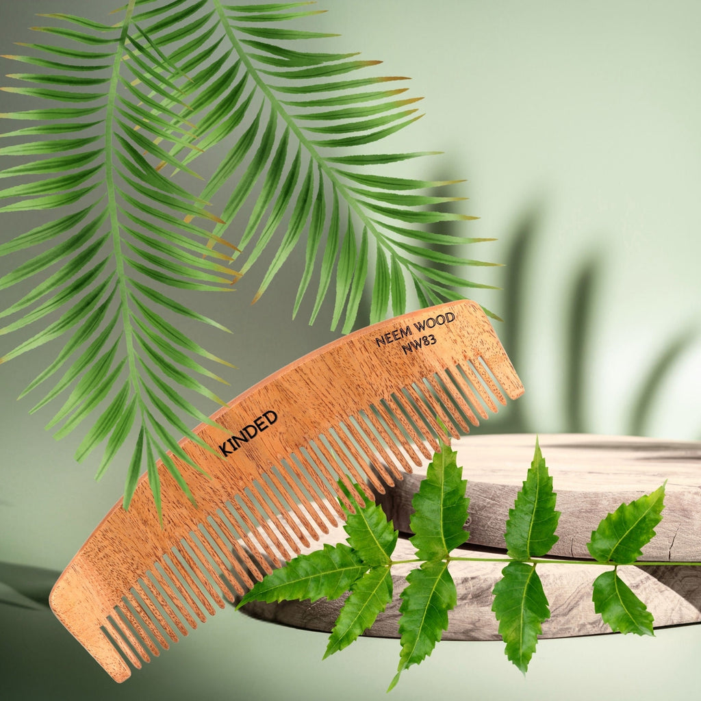 KINDED Handmade Oil Treated Wooden Hair Comb - Neem Wood NW83, Regular Tooth | Grocsy