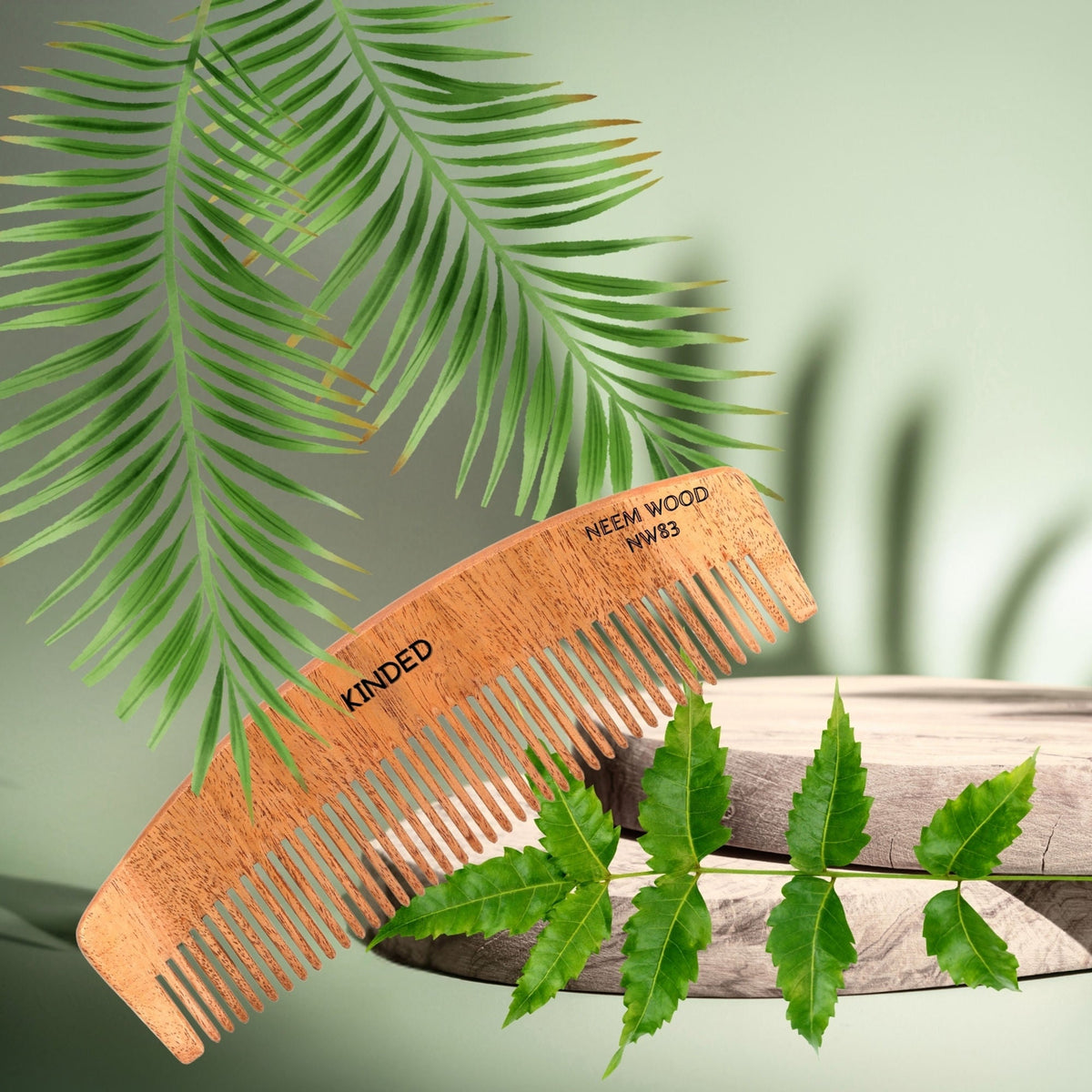 KINDED Handmade Oil Treated Wooden Hair Comb - Neem Wood NW83, Regular Tooth | Grocsy