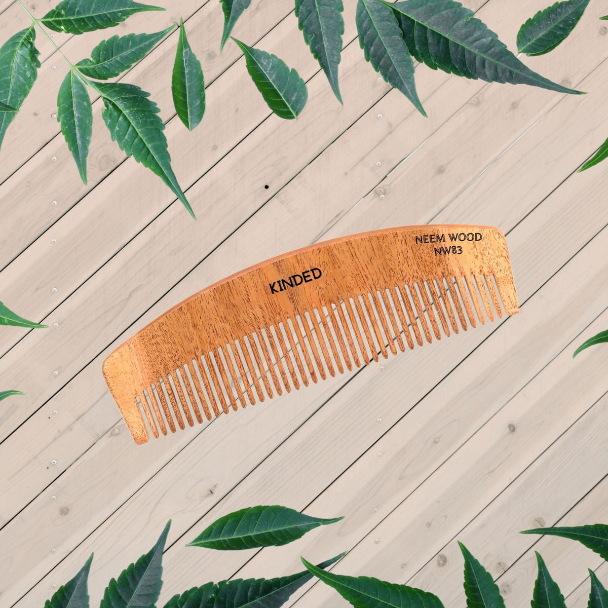 KINDED Handmade Oil Treated Wooden Hair Comb - Neem Wood NW83, Regular Tooth | Grocsy