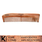 KINDED Handmade Oil Treated Wooden Hair Comb - Neem Wood NW86, Dual Tooth | Grocsy