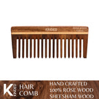 KINDED Handmade Oil Treated Wooden Hair Comb - Sheesham Rose Wood RW105, Wide Tooth | Grocsy