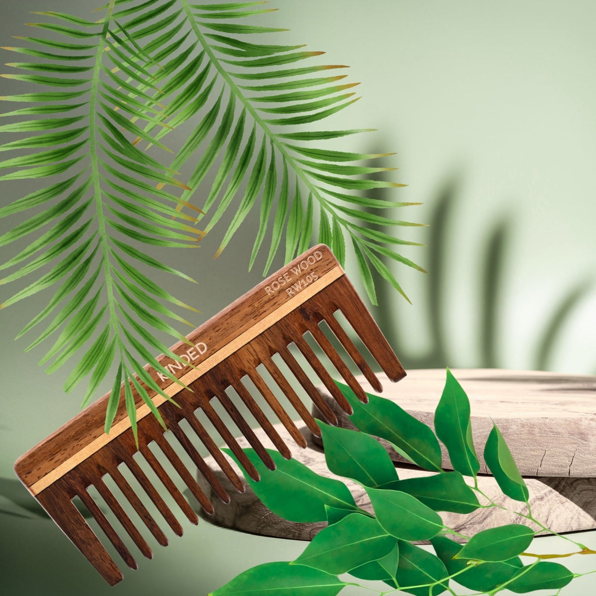 KINDED Handmade Oil Treated Wooden Hair Comb - Sheesham Rose Wood RW105, Wide Tooth | Grocsy