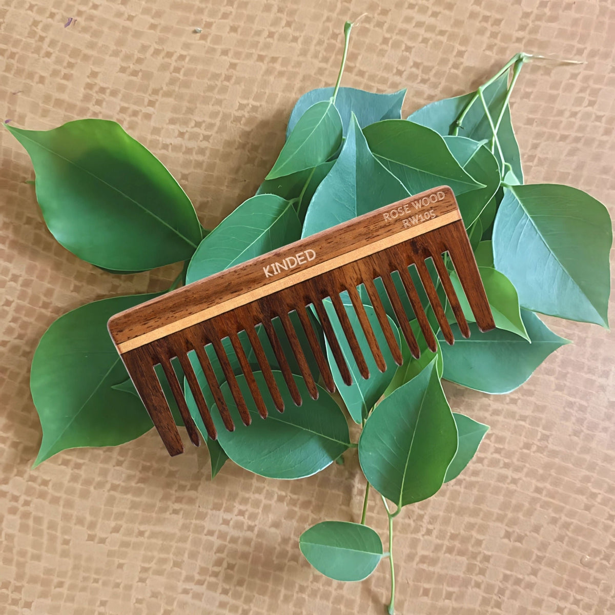 KINDED Handmade Oil Treated Wooden Hair Comb - Sheesham Rose Wood RW105, Wide Tooth | Grocsy
