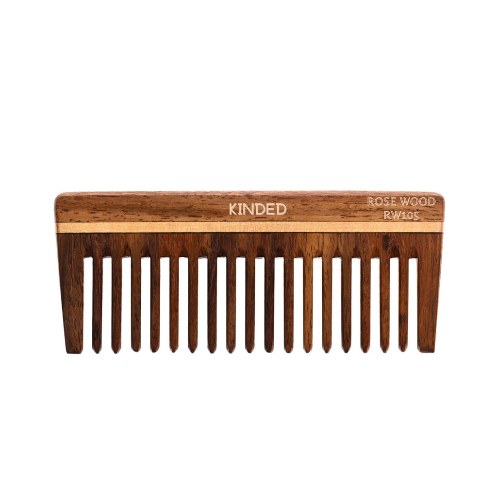 KINDED Handmade Oil Treated Wooden Hair Comb - Sheesham Rose Wood RW105, Wide Tooth | Grocsy