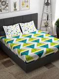 Story@home Ventura Green Geometric 152 TC Cotton Queen Bedsheet With 2 Pillow Covers | Grocsy