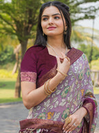 Tikhi Imli Floral Printed Zari Ready to Wear Saree | Grocsy