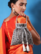 Masq Grey & White Embellished Potli Clutch | Grocsy