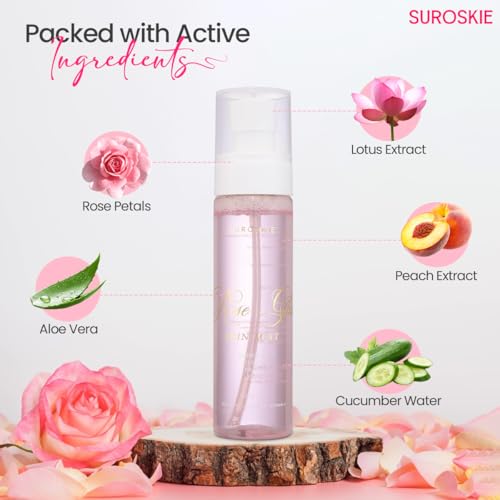 Suroskie Roses Glass Skin Mist 100Ml | 2 in 1 Face Toner + Makeup Setting Spray | Rose Water for Face with Aloe Vera & Lotus | Toner for Glowing & Hydrating Skin | All Skin Types | for Men & Women | Grocsy